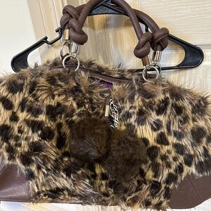 Ed Hardy Kasey Pep Rally Faux Fur Cheetah Print Handbag